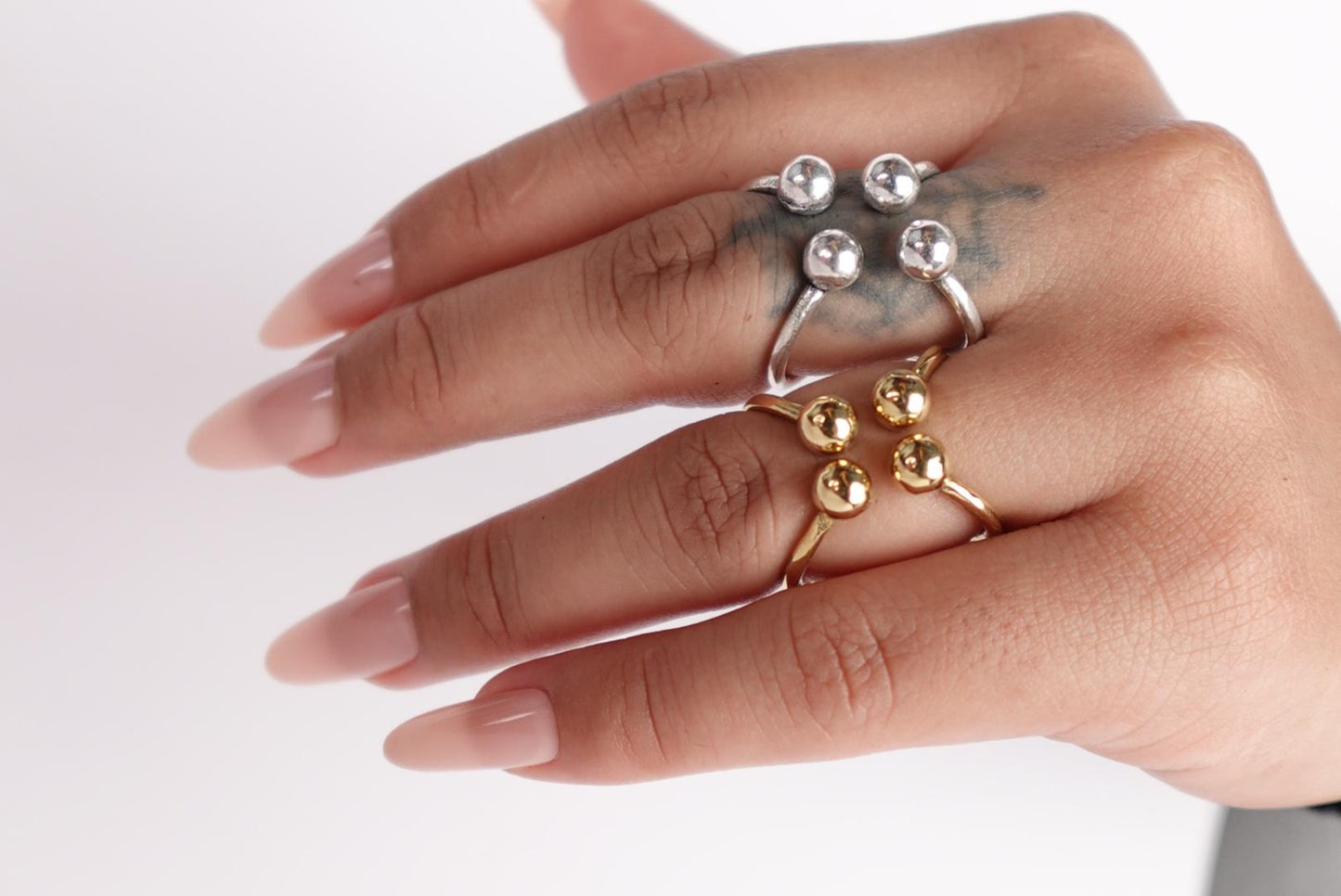 Unique Dual-Tone Sphere Cluster Rings – Modern Silver & Gold Statement Jewelry