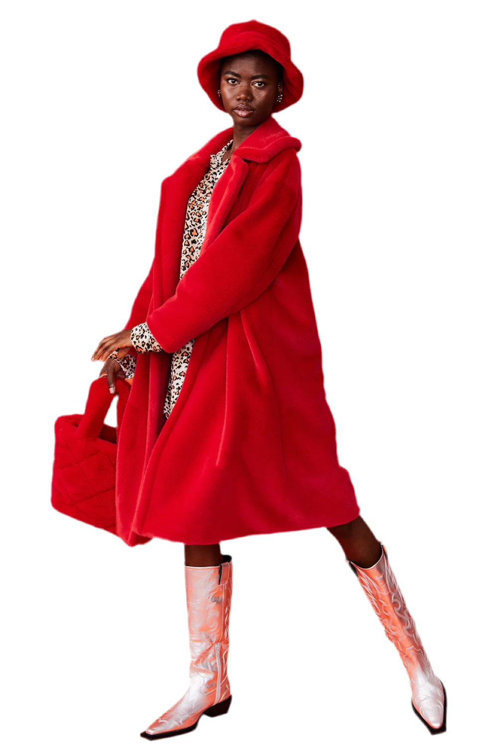 Red Faux Fur Maxi Duchess Coat