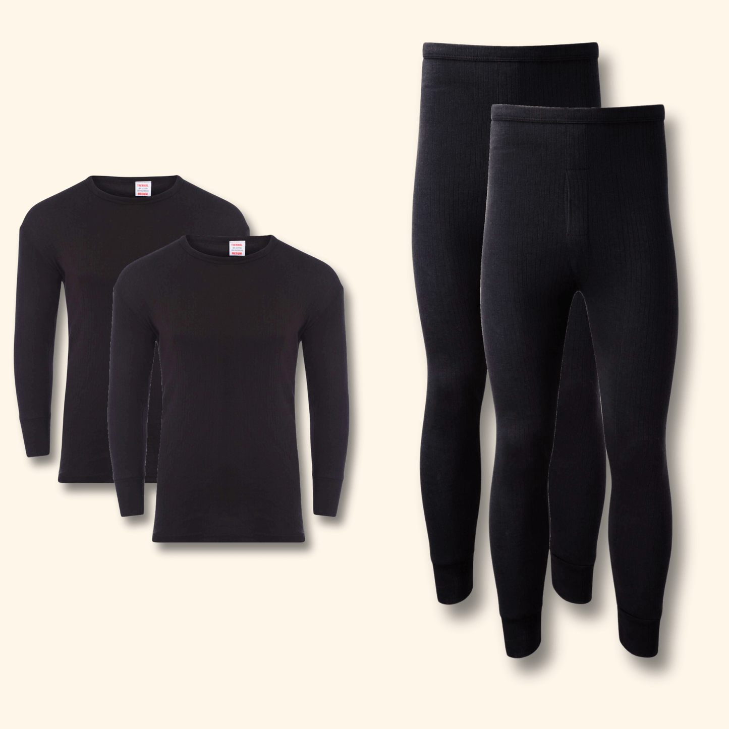 2 Pack Men's Thermal Underwear Set Long Sleeve Tops and Long John Bottoms Warm Baselayer Insulated Brushed Yarn for Running Hiking and Workwear Insulating Yarn Small to XXL White Black Grey Navy by Heatwave Thermalwear