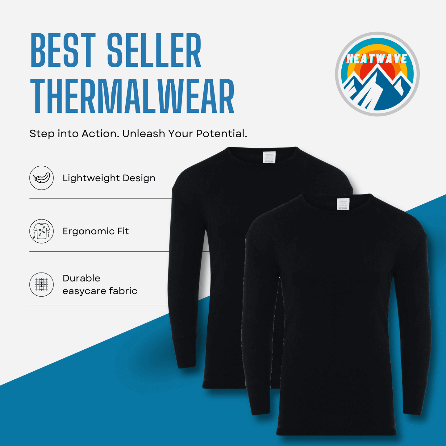 2 Pack Men's Thermal Underwear Set Long Sleeve Tops and Long John Bottoms Warm Baselayer Insulated Brushed Yarn for Running Hiking and Workwear Insulating Yarn Small to XXL White Black Grey Navy by Heatwave Thermalwear