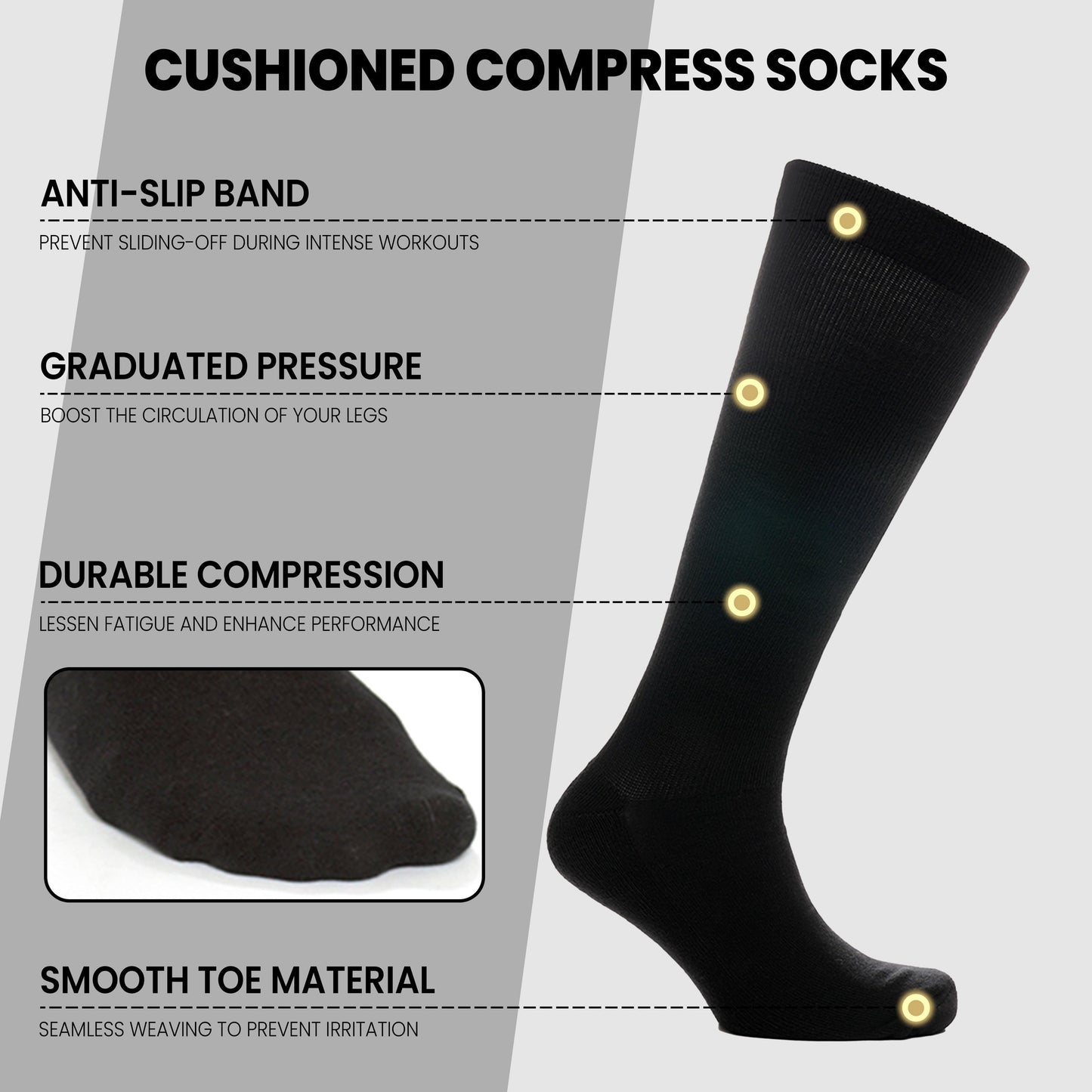 2 Pairs Unisex Travel Socks Black Long Knee High Breathable Flight Socks by Sock Stack