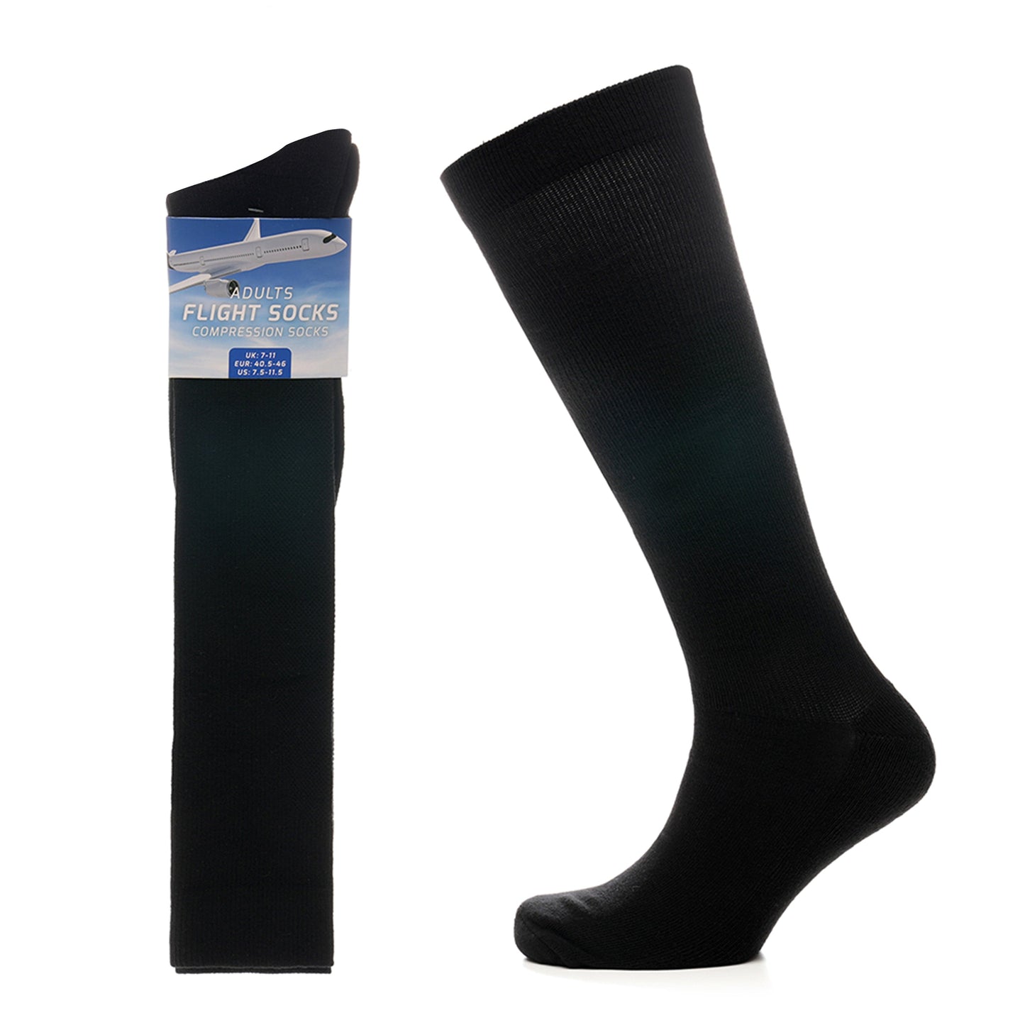 2 Pairs Unisex Travel Socks Black Long Knee High Breathable Flight Socks by Sock Stack