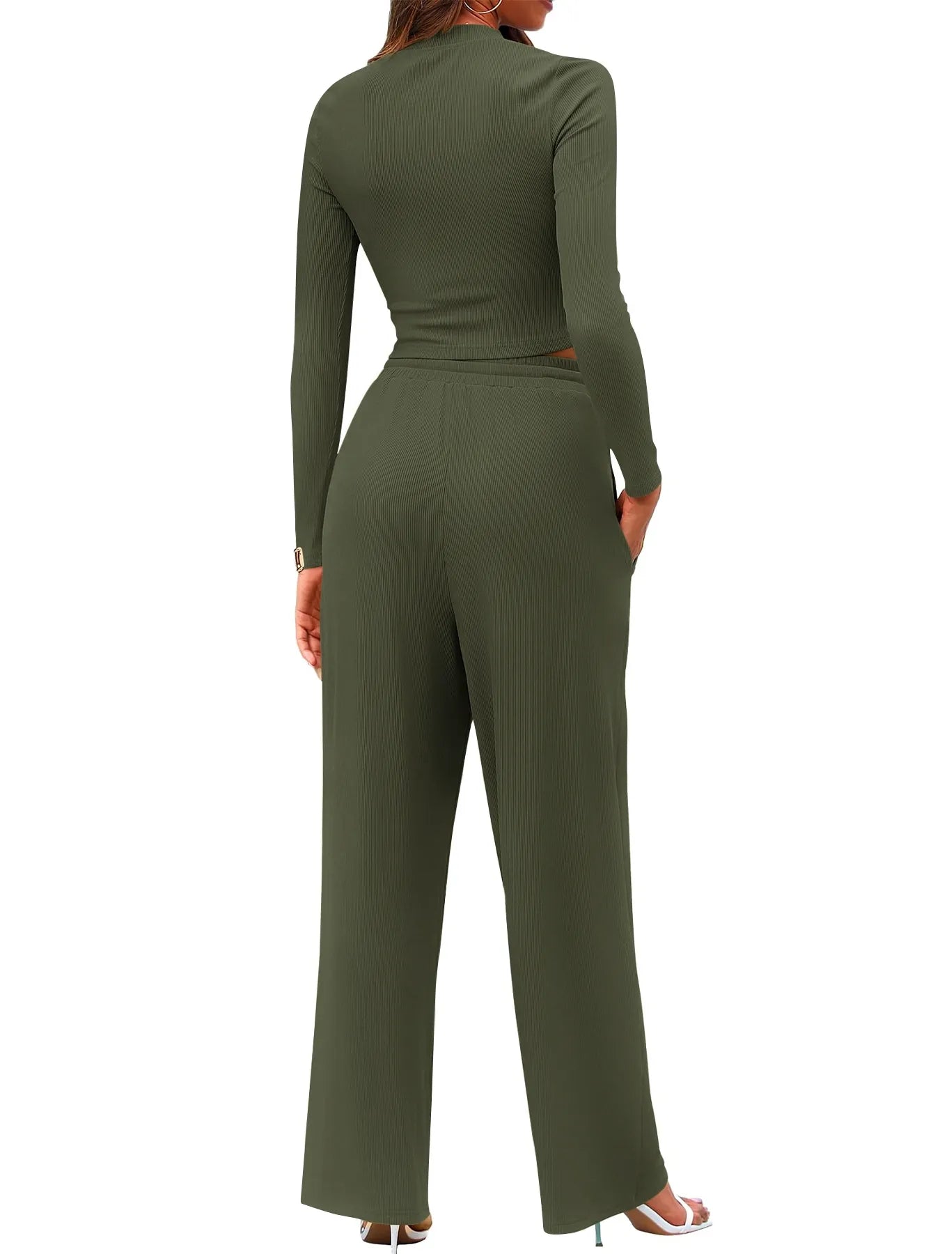 Round Neck Long Sleeve Top and Pants Set