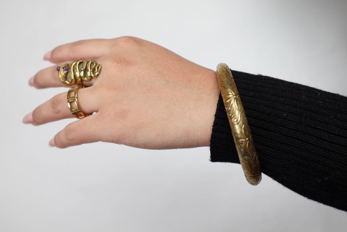 Vintage Boho Gold Snake Ring & Floral Bangle Set – Statement Jewelry for Bold Souls