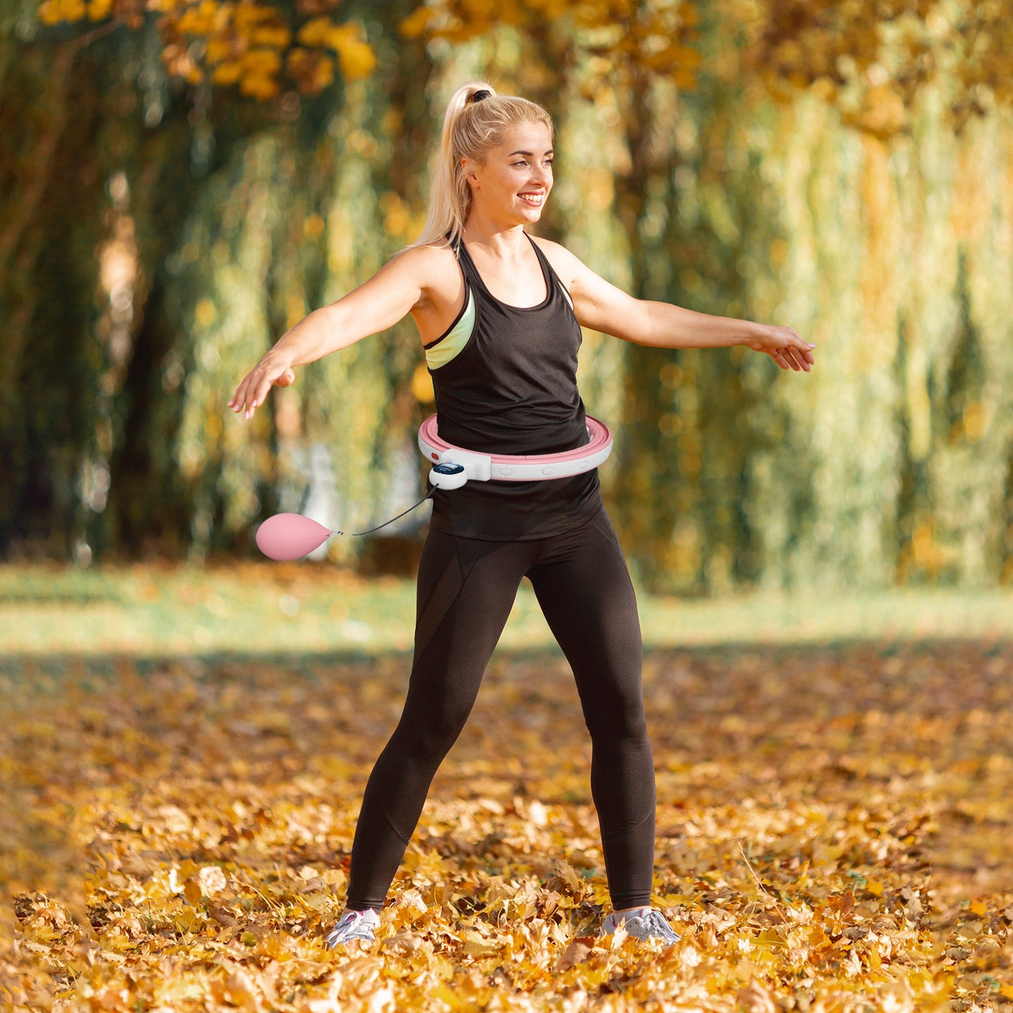 SPORTNOW Weighted Smart Hula Hoop, Massage Hula Ring with 16 Detachable Knots, 360° Auto-Rotating Ball and Digital Counter-8