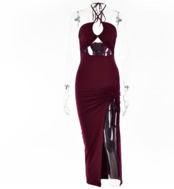 Sexy Halterneck Lace-up Split Dress Summer Y2K Fashion Party Baech Long Dresses For Womens Clothing