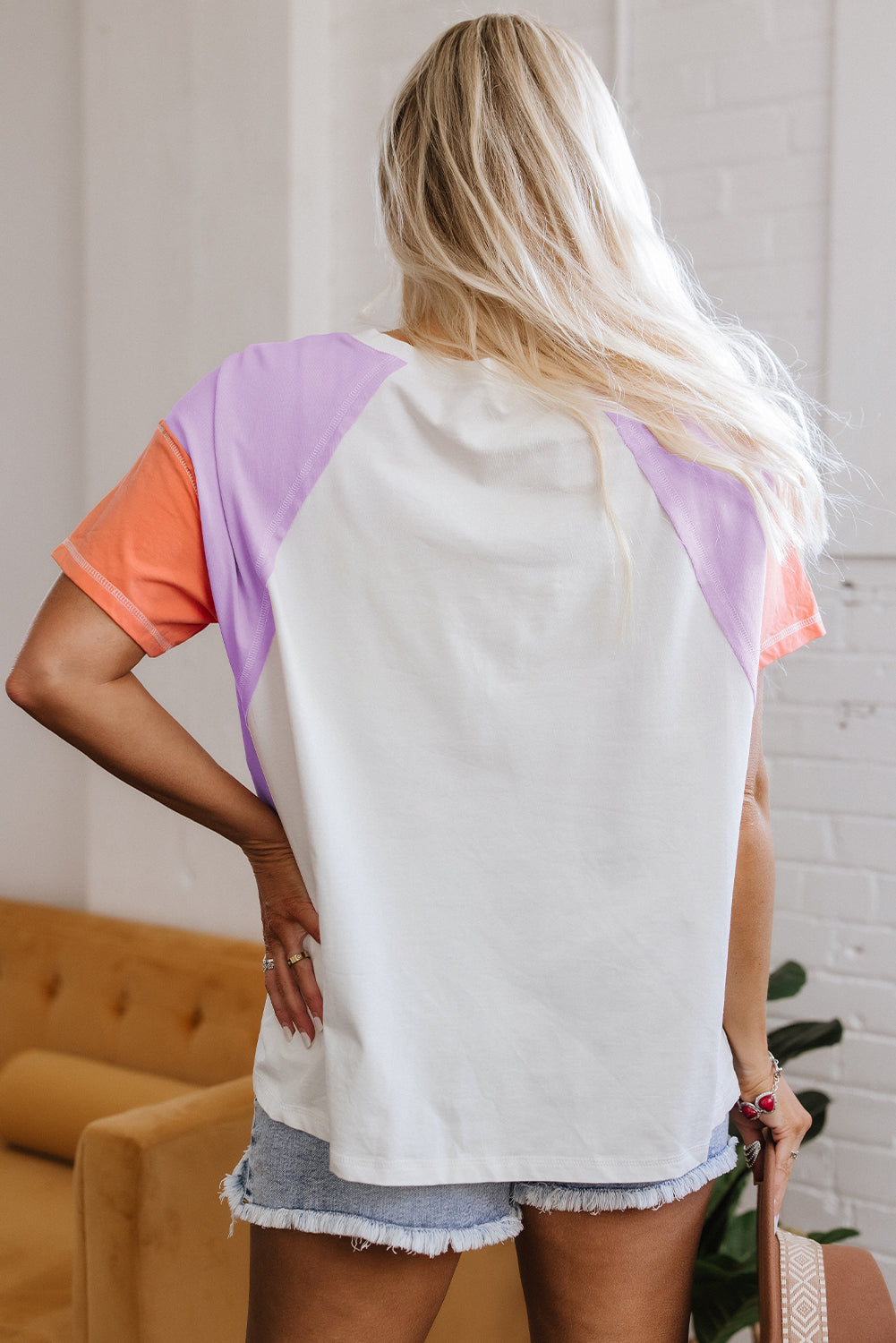 Rosalee V Neck Exposed Seam High Low Top-3