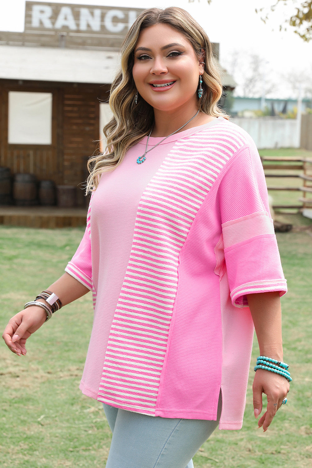 Reagan Plus Size Stripe Patchwork Top-2