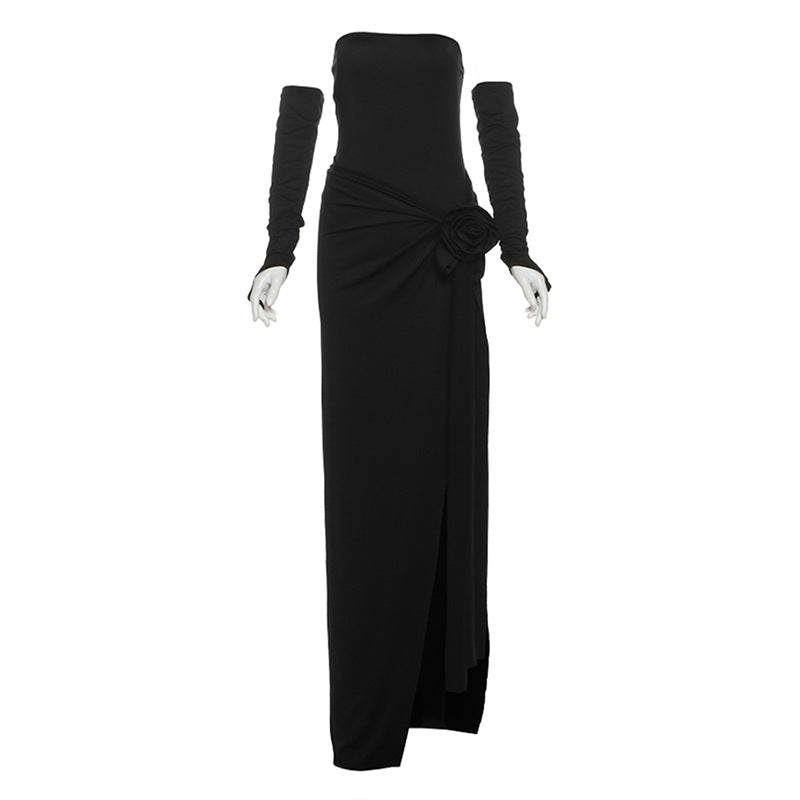 Personalized Solid Color Oversleeve Tube Top Split Skirt Suit