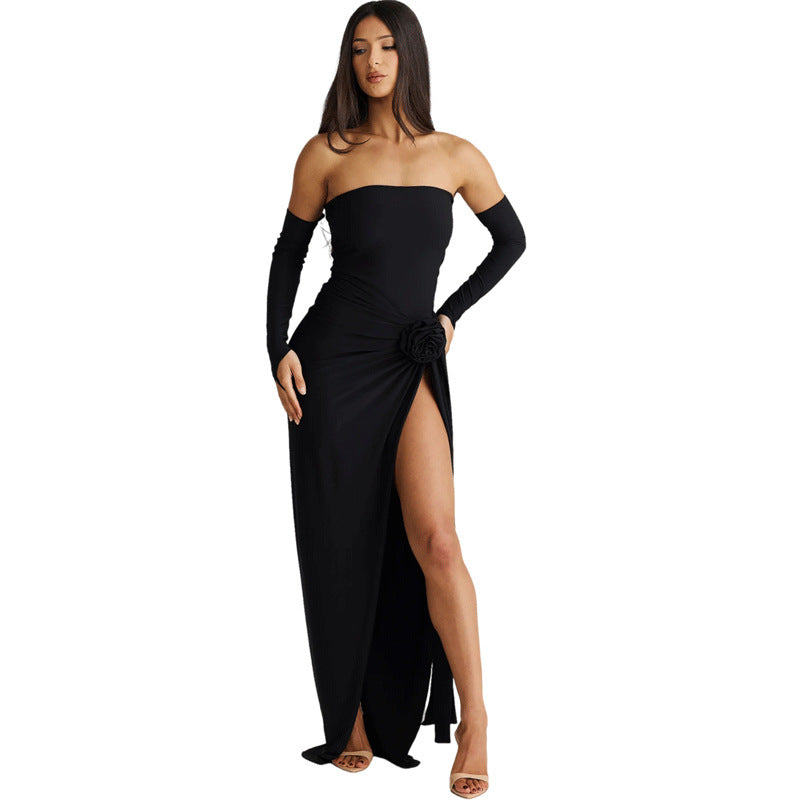 Personalized Solid Color Oversleeve Tube Top Split Skirt Suit