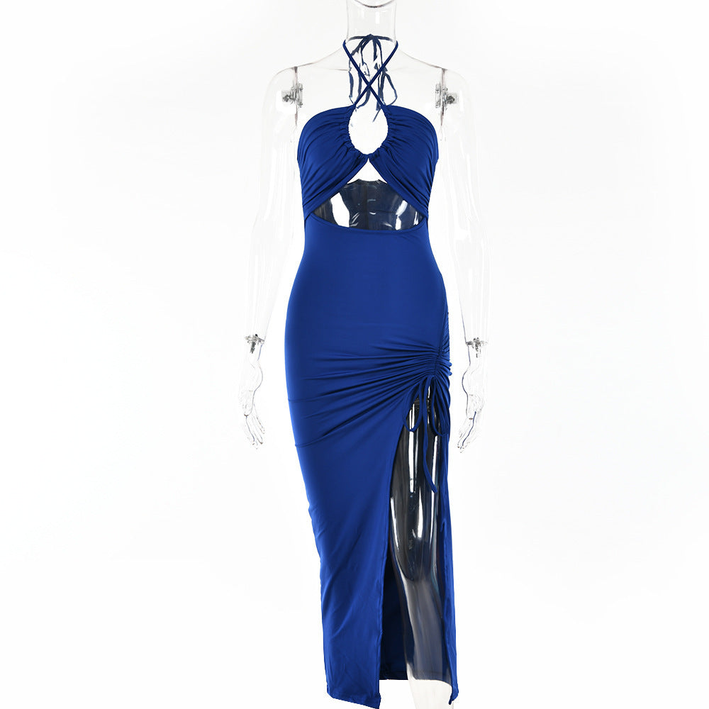 Sexy Halterneck Lace-up Split Dress Summer Y2K Fashion Party Baech Long Dresses For Womens Clothing