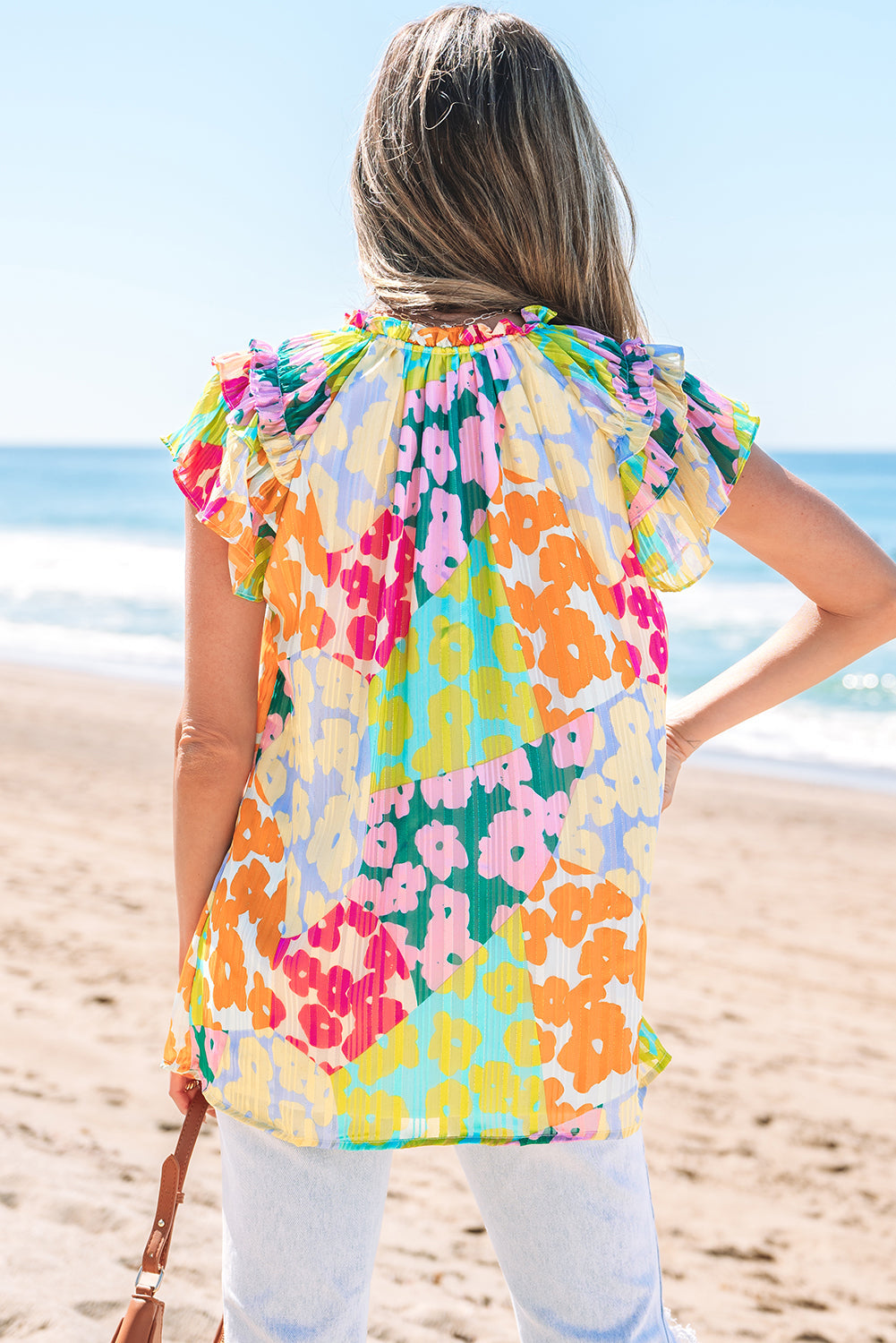 Rosa Flutter Sleeve V Neck Crinkled Blouse-1