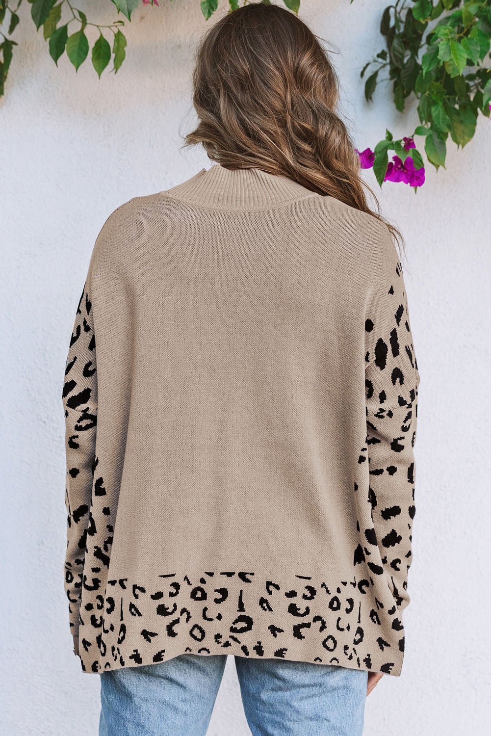 Sarai Leopard High Neck Side Slit Oversized Sweater-1