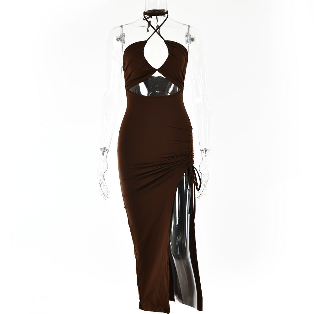 Sexy Halterneck Lace-up Split Dress Summer Y2K Fashion Party Baech Long Dresses For Womens Clothing