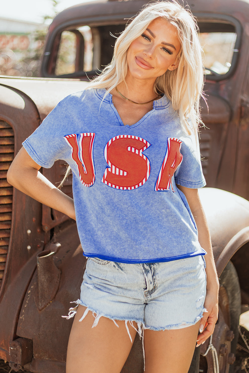 USA Patch Mineral Wash Vintage Graphic Top-0