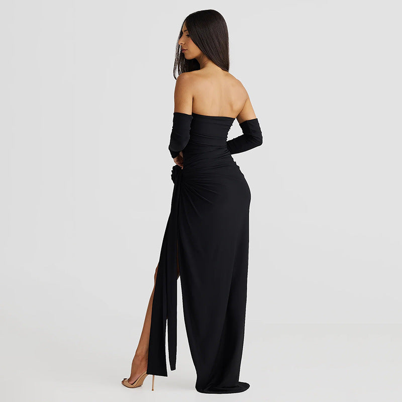 Personalized Solid Color Oversleeve Tube Top Split Skirt Suit