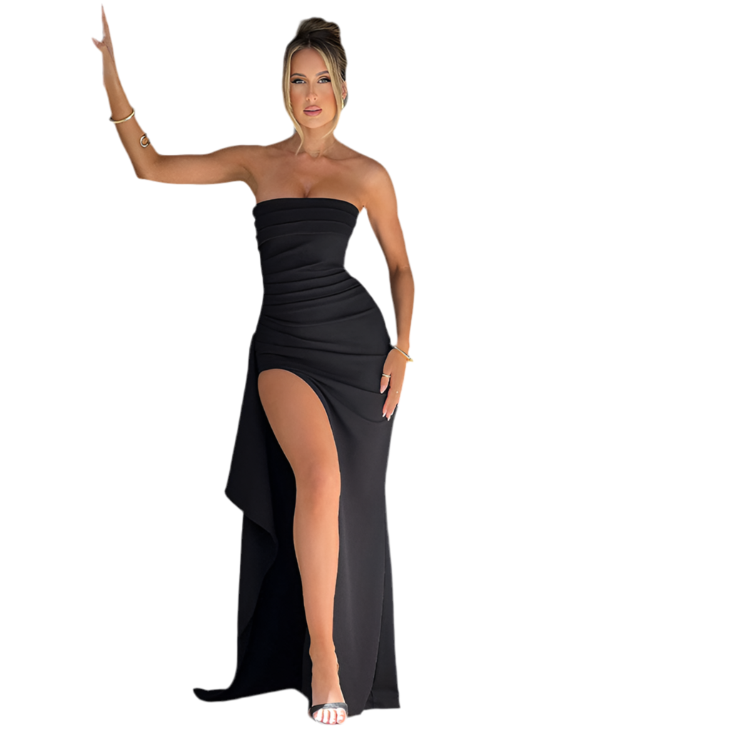 Strapless Split Long Dress Summer Fashion Pleated Bridesmaid Dress For Womens Party Wedding Clothing