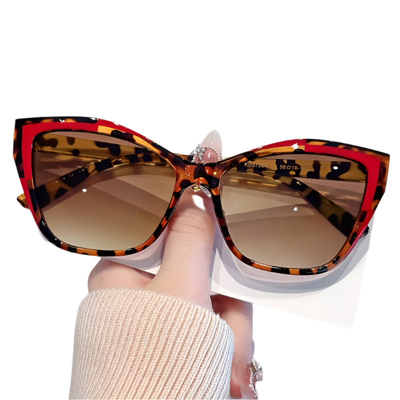 Women's Fashion Cat Eye Color Block Frame Gradient Leopard Print Glasses