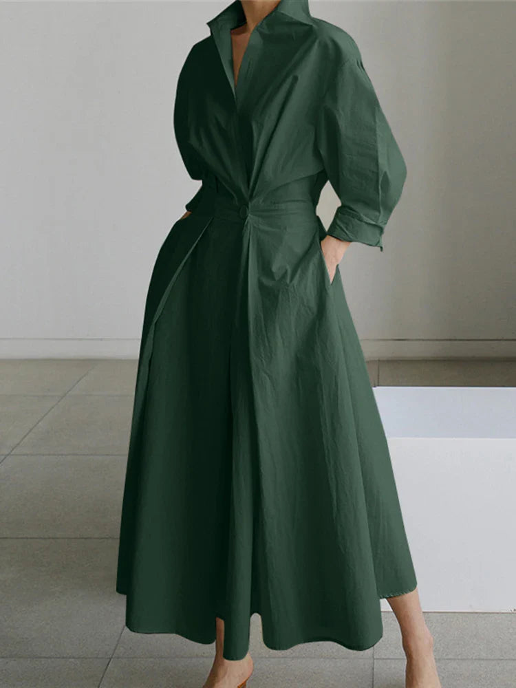 Women Autumn Sundress 2023 Elegant Shirt Dress Solid Long Sleeve Maxi Vestidos Female Casual High Waist Robe Oversize 7