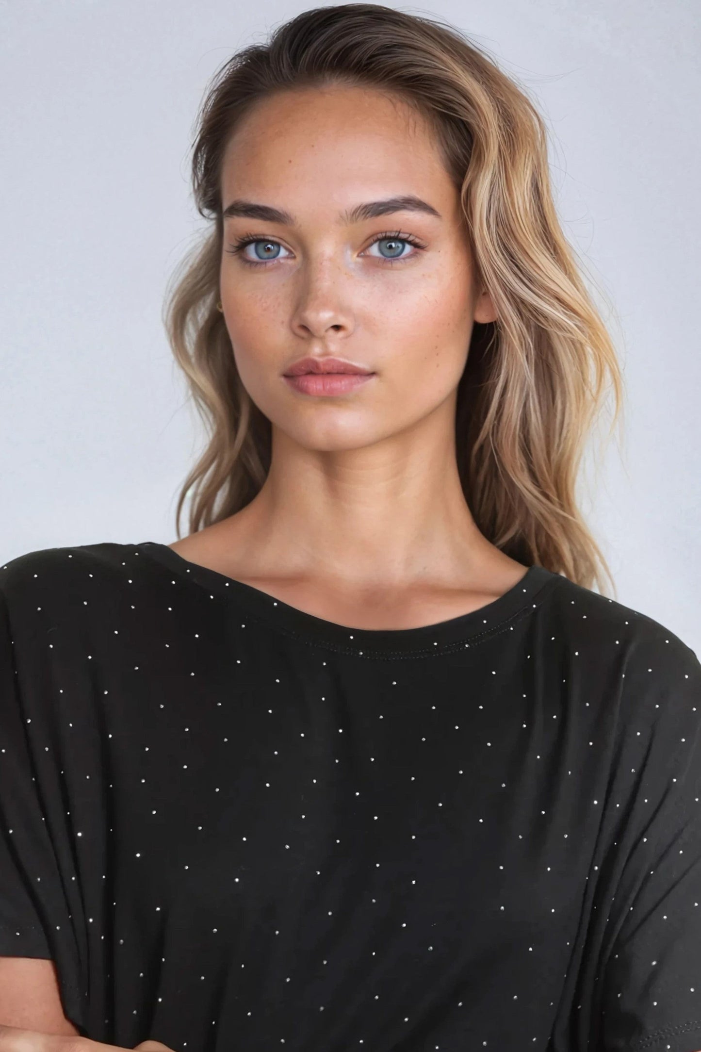Black Embellished Round Neck T-Shirt-1