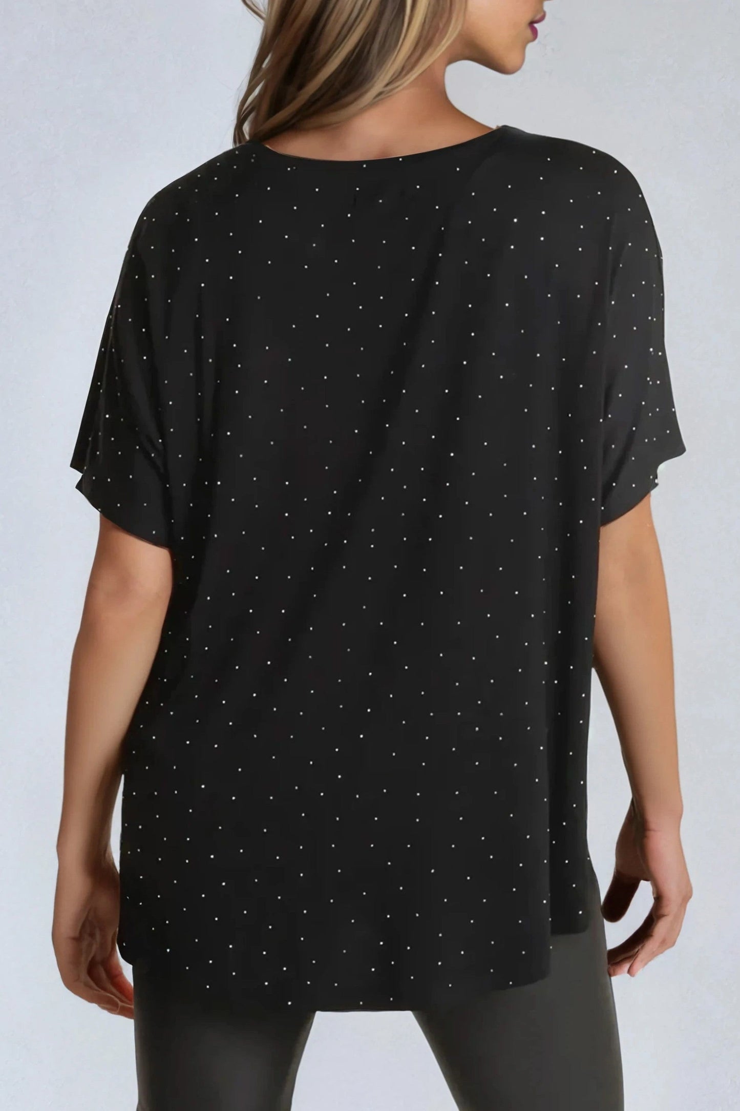 Black Embellished Round Neck T-Shirt-2