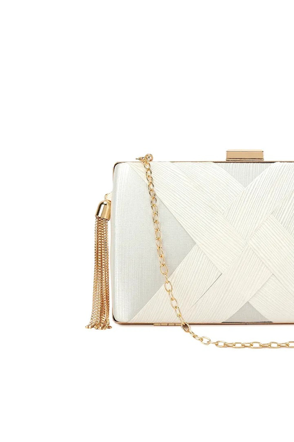 Ivory Satin Clutch Bag With Tassels-3