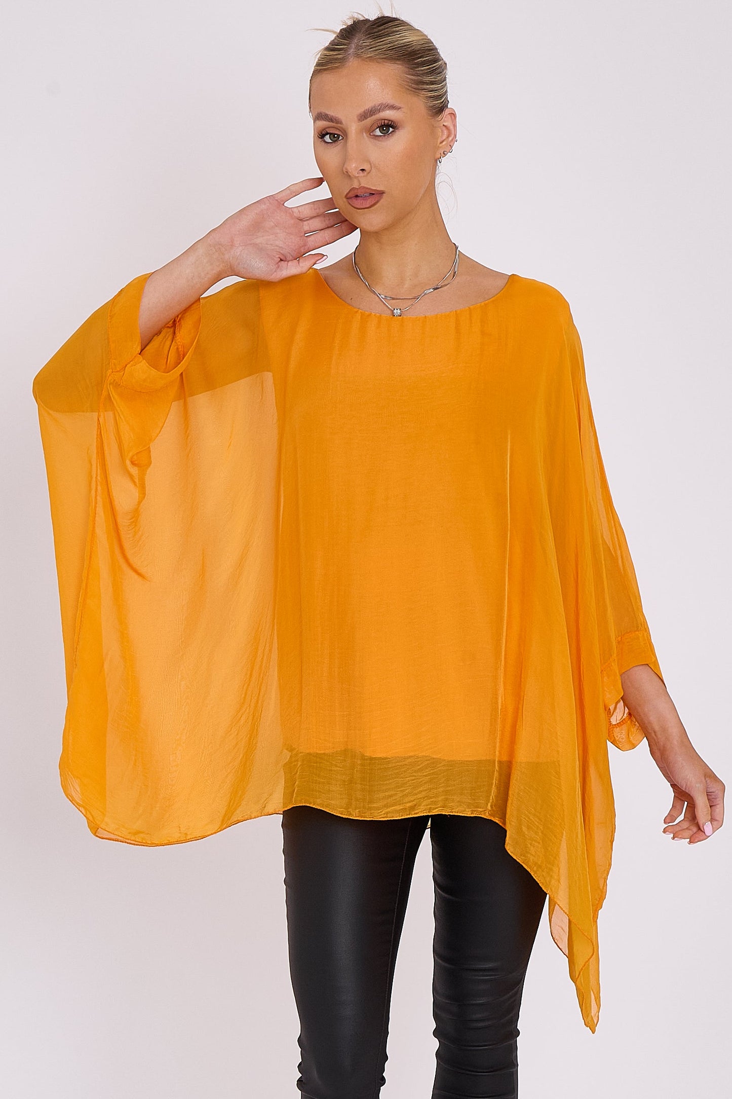 Orange Silk Batwing Sleeve Blouse-1