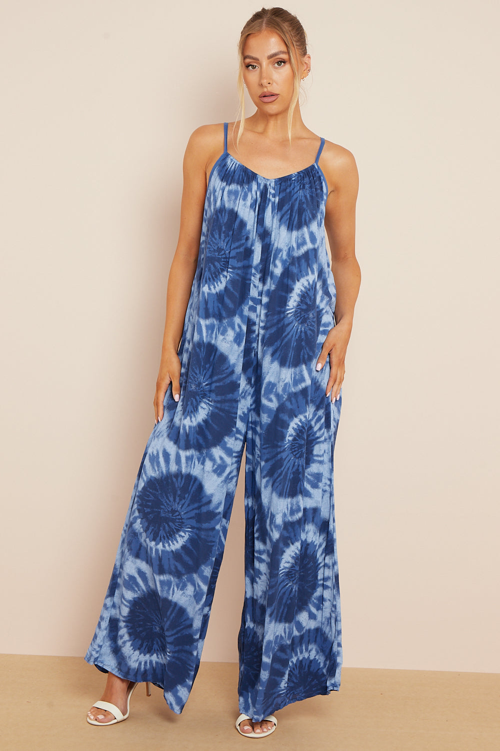 Royal Blue Tie-Dye Strappy Jumpsuit-3