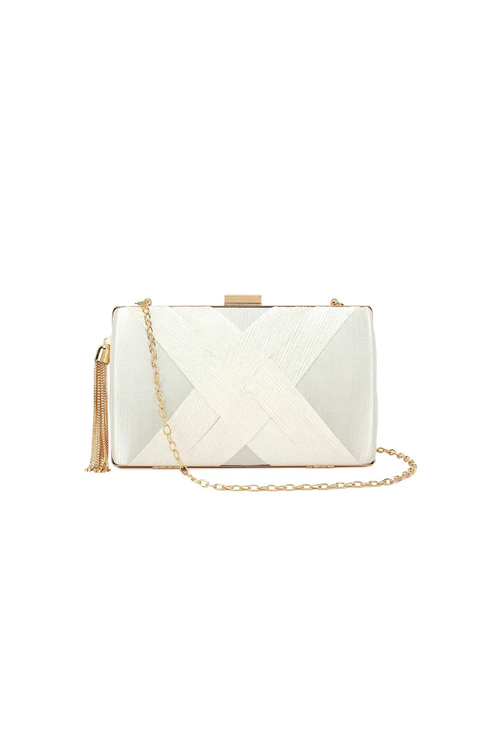 Ivory Satin Clutch Bag With Tassels-2