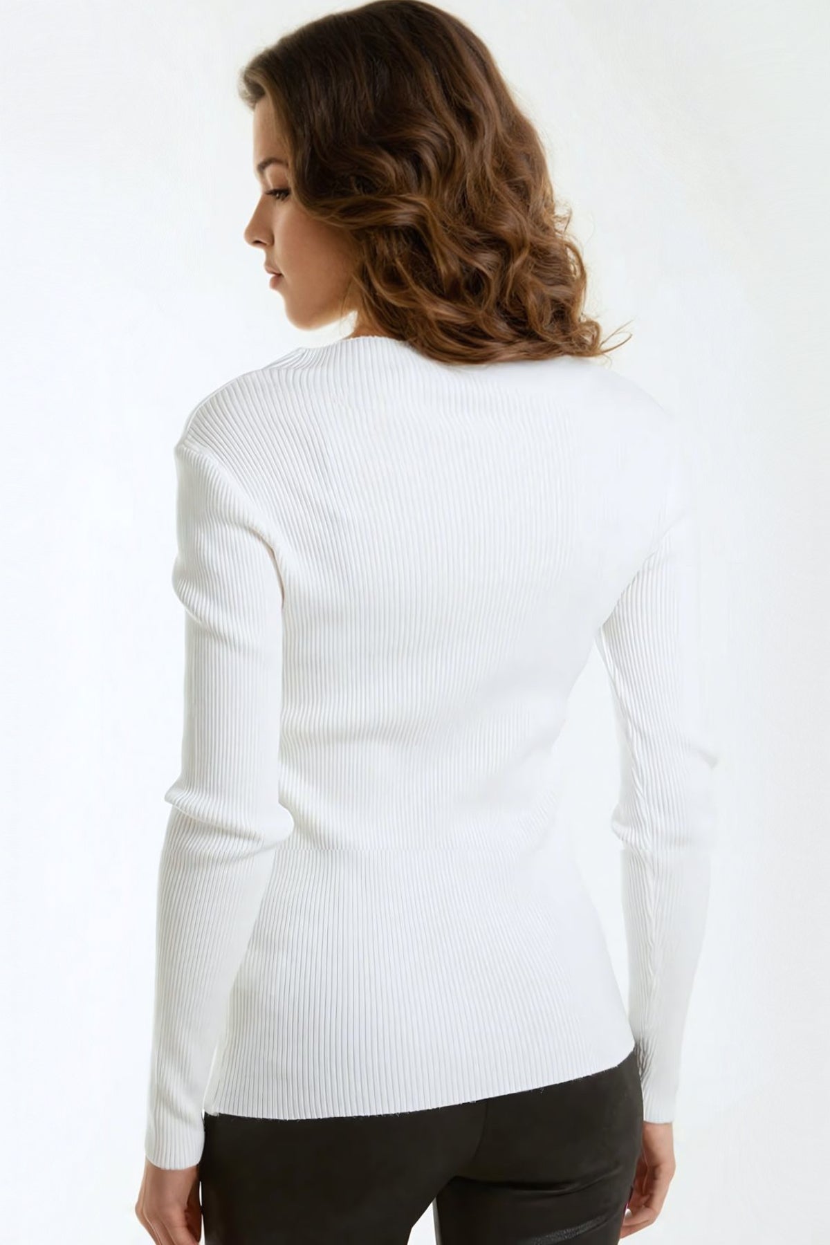 Cream Button Detail Slash Neck Ribbed Jumper-1