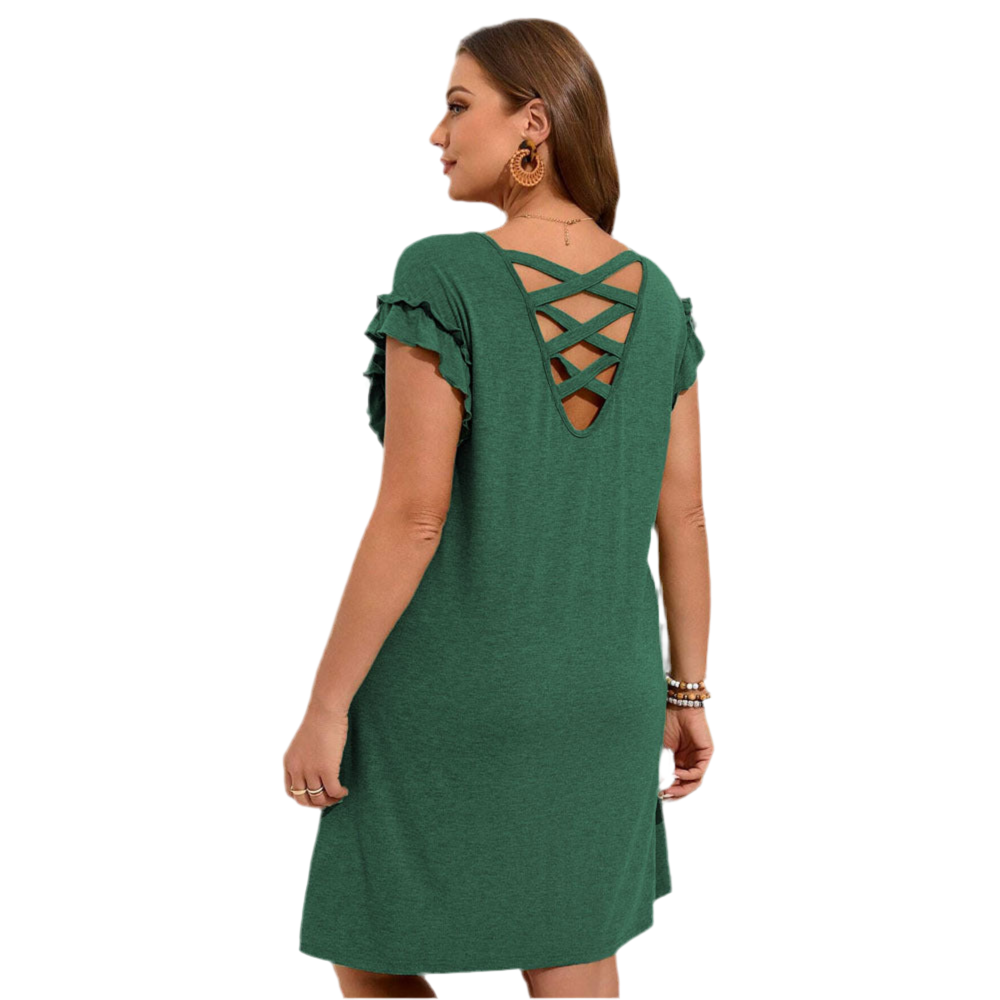Women’s Casual Ruffle Dress with Cross Back – Loose Fit Summer Style