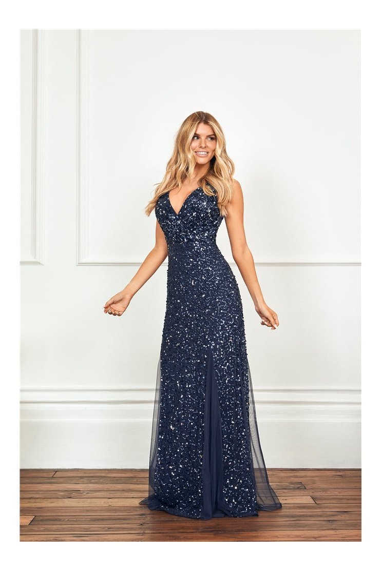 Giselle Navy Sequin Maxi Dress-1