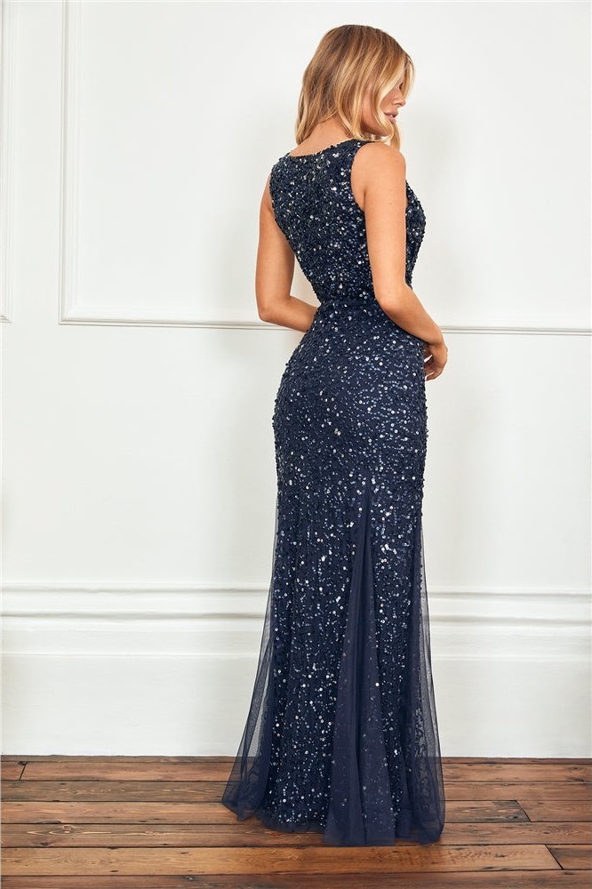 Giselle Navy Sequin Maxi Dress-2