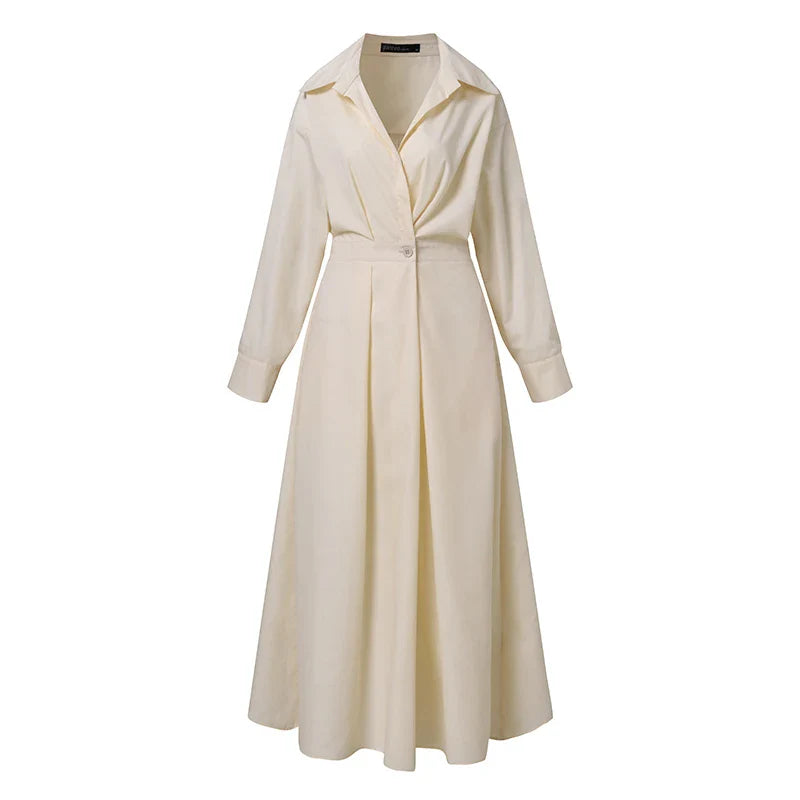 Women Autumn Sundress 2023 Elegant Shirt Dress Solid Long Sleeve Maxi Vestidos Female Casual High Waist Robe Oversize 7