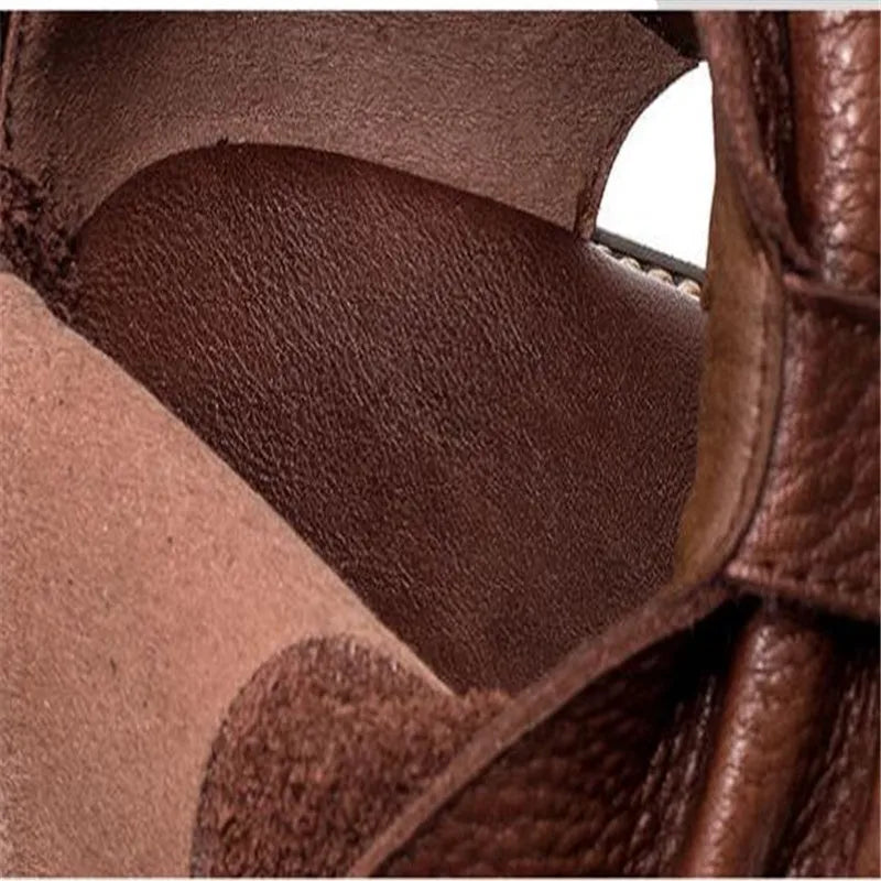 Vintage Genuine Leather Sandals Mid Heel Summer Fish Mouth Ladies Shoes Summer Shoes Casual Mother Sandals