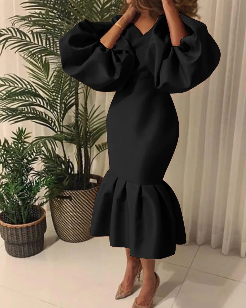 Women Maxi Dresses Long Lantern Dress Christmas V Collar Bodycon Sexy Shiny Celebrate Occasion African Robes Birthday Event