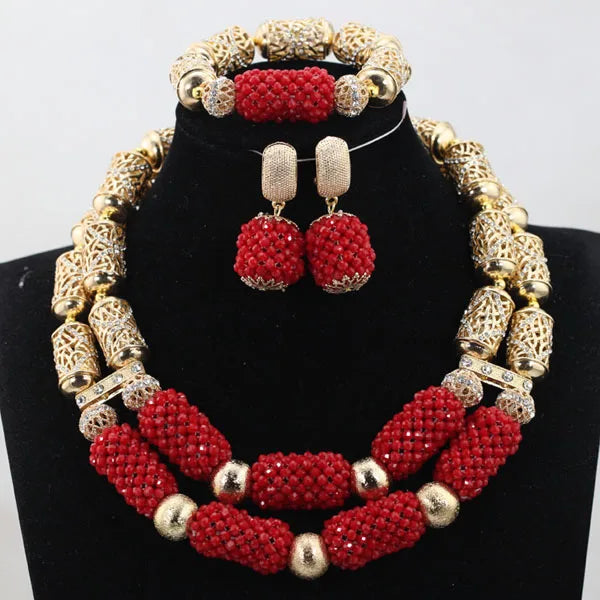 Stud Earrings Women African Nigerian Jewelry Set 2 Rows Layers Purple Necklace Bracelet Jewelry Set for Wedding ABH377