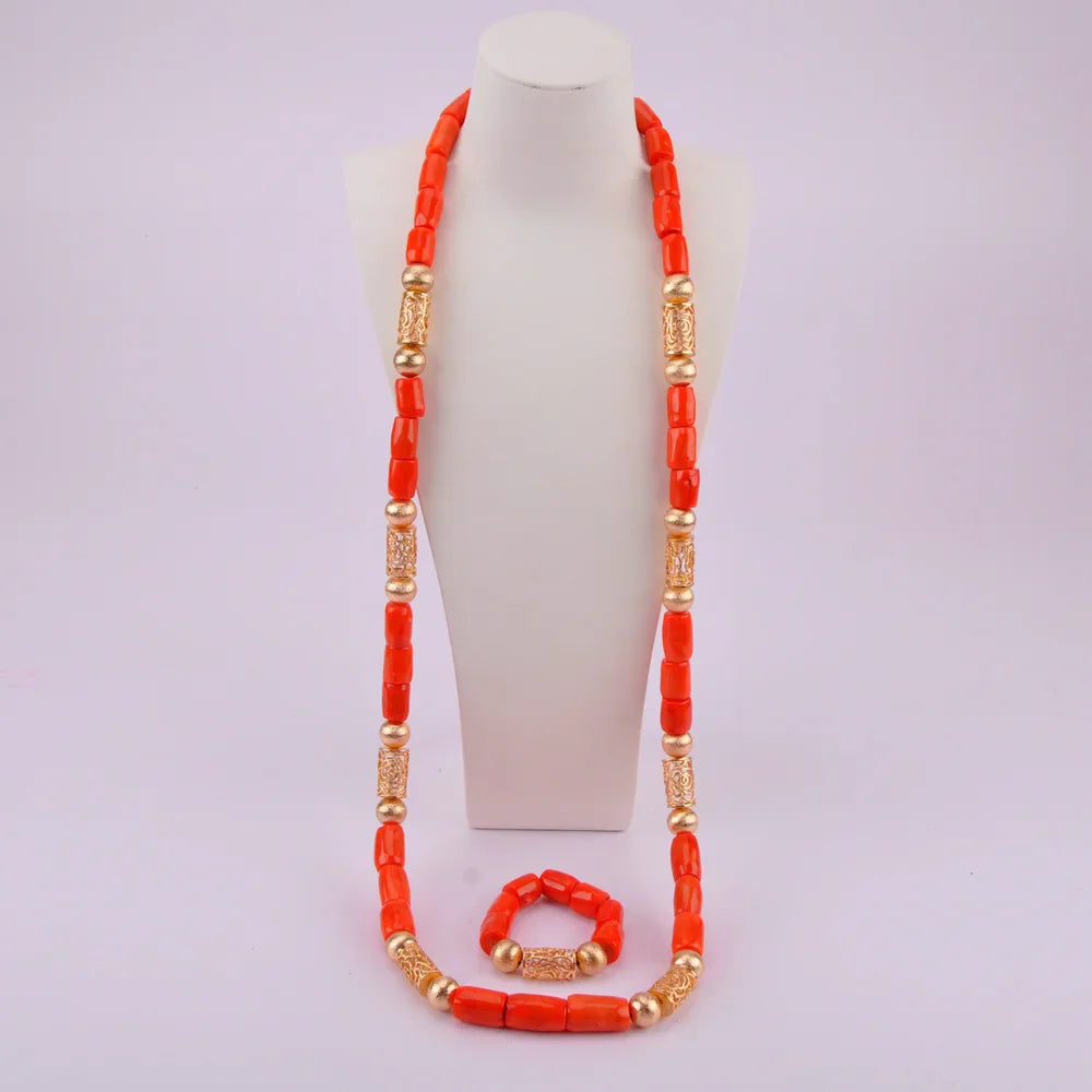 splendid orange nigeria coral beads necklace african jewelry set bridal wedding jewelry sets C21-23-01