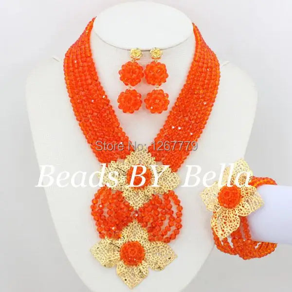New African Jewelry Set Orange Nigerian Wedding African Beads Jewelry Set Crystal New Bridal Jewelry Set ABS065