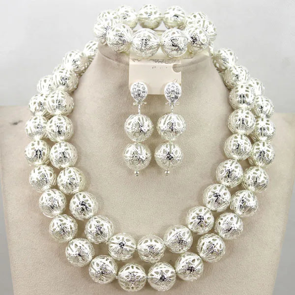 Stud Earrings Women African Nigerian Jewelry Set 2 Rows Layers Purple Necklace Bracelet Jewelry Set for Wedding ABH377