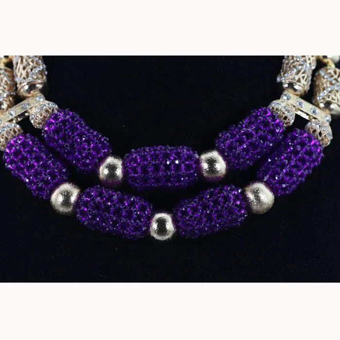 Stud Earrings Women African Nigerian Jewelry Set 2 Rows Layers Purple Necklace Bracelet Jewelry Set for Wedding ABH377