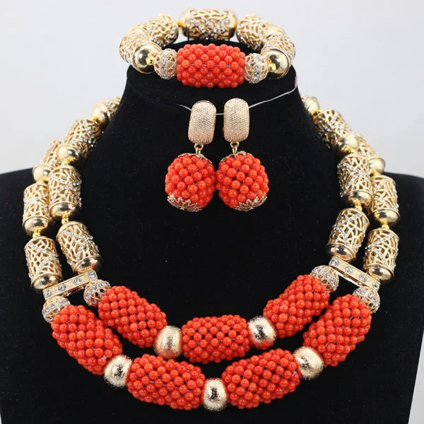 Stud Earrings Women African Nigerian Jewelry Set 2 Rows Layers Purple Necklace Bracelet Jewelry Set for Wedding ABH377