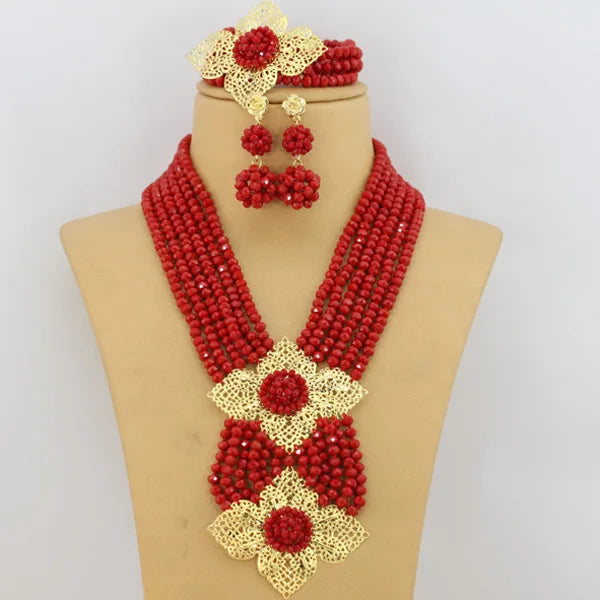 New African Jewelry Set Orange Nigerian Wedding African Beads Jewelry Set Crystal New Bridal Jewelry Set ABS065