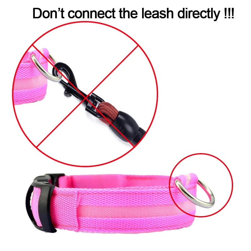 Nylon LED Pet Dog Collar Dogs Luminous Fluorescent Collars Pet Supplies Night Safety Flashing Glow In The Dark Dog Leash