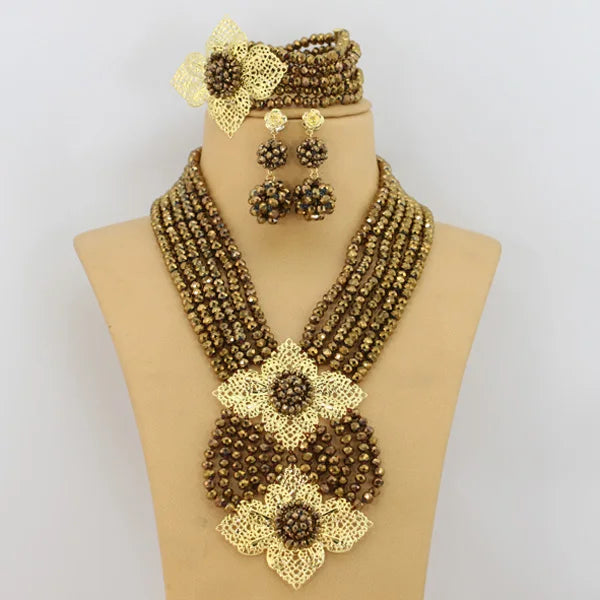 New African Jewelry Set Orange Nigerian Wedding African Beads Jewelry Set Crystal New Bridal Jewelry Set ABS065