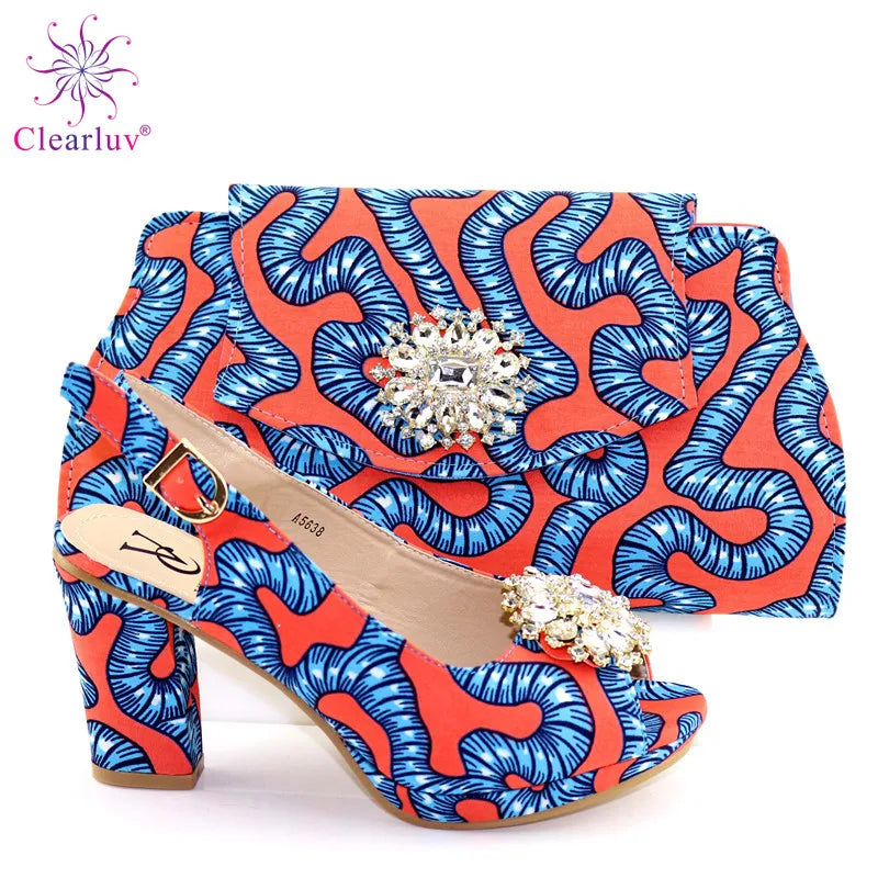 Red Color African Matching Shoes and Bags Italian In Women Sales On Decorated with Stone Summer Sandals