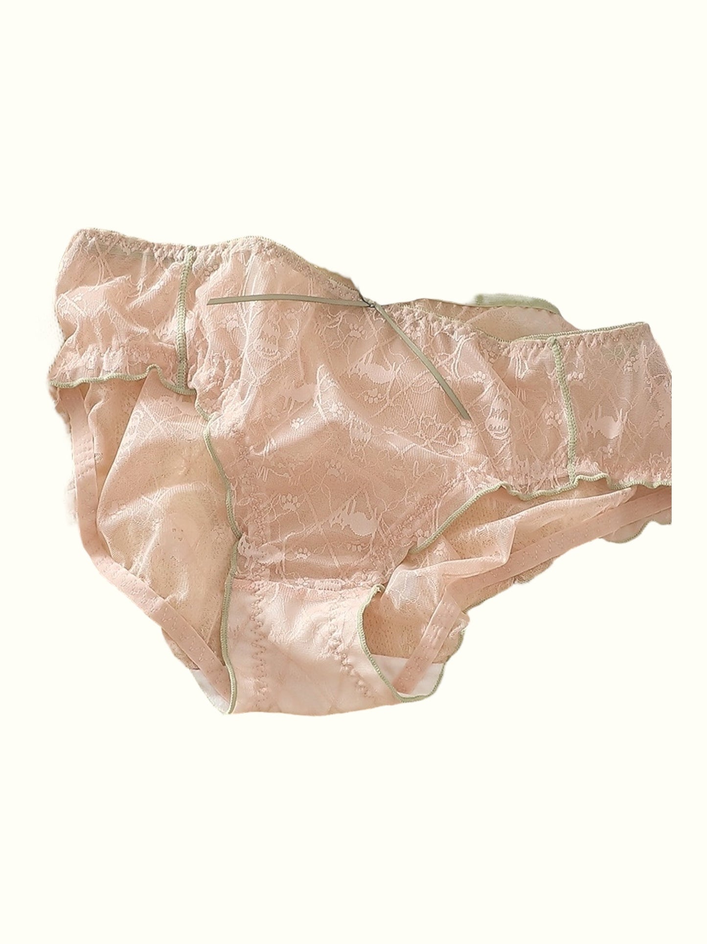 Sheer Lace Cat Print Panties Coquette Ruffle Trim-2