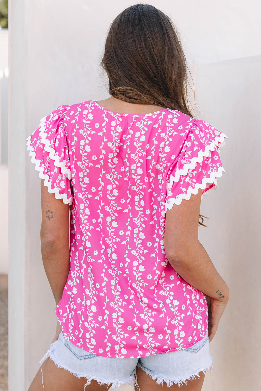 Rayna Floral Ric-rac Tiered Ruffled V Neck Blouse-1