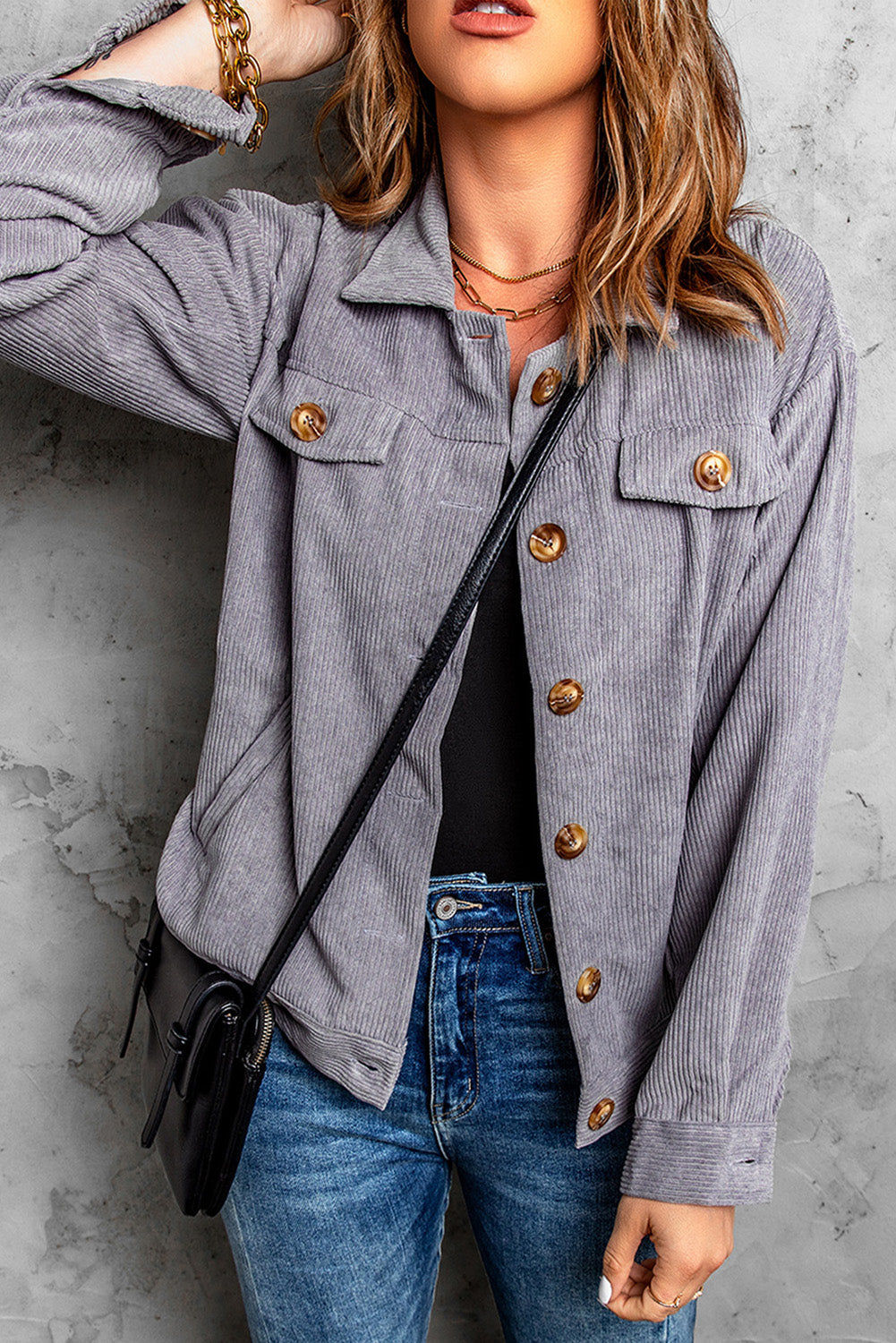 Shaunna Ribbed Corduroy Long Sleeve Jacket with Pocket-4