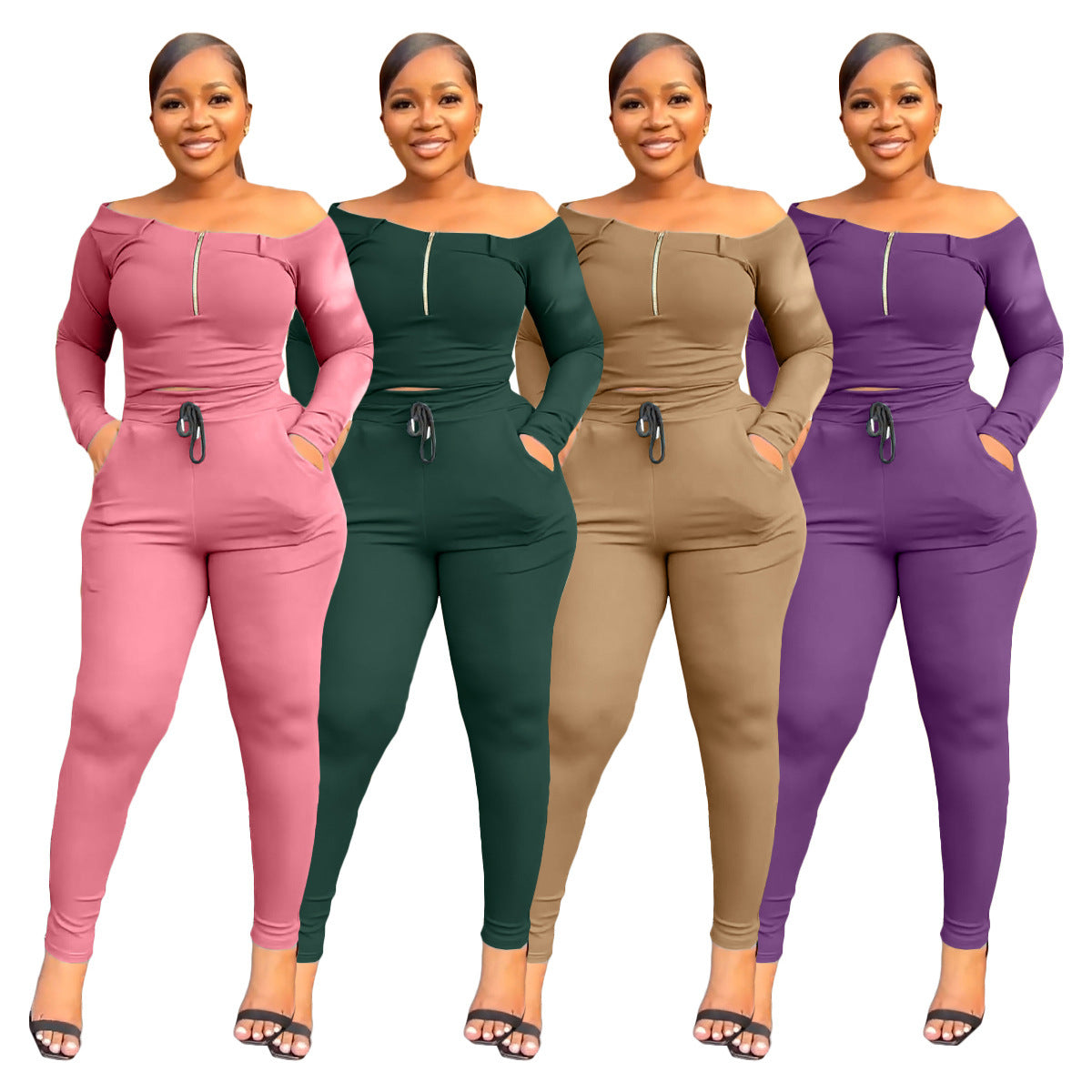 Women's Fashion Casual Exercise Off-shoulder Suit